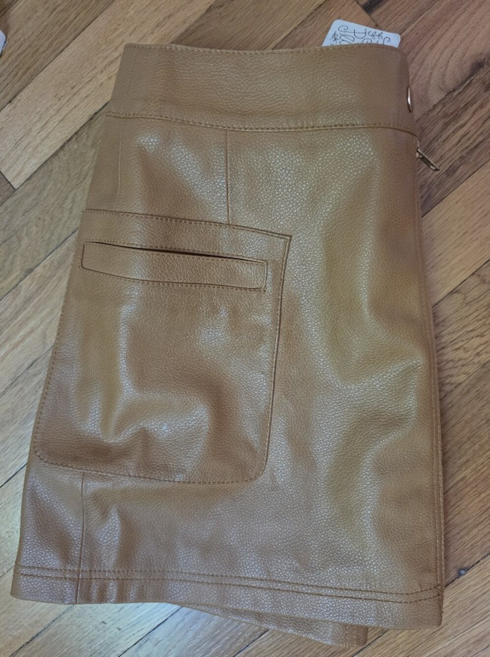 NWT Free People Camel Leather Front-Zip Mini Skirt - Picture 7 of 10